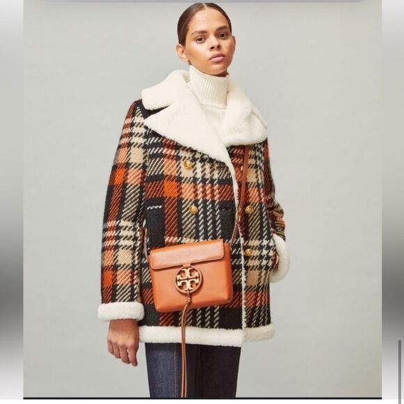 Tory Burch Plaid Shearling Blanket Madras Coat - Picture 5 of 9